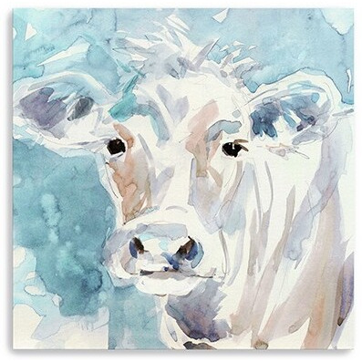 20"" X 20"" Watercolor Soft Pastel Cow Canvas Wall Art