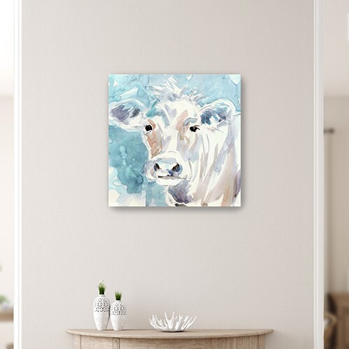 20"" X 20"" Watercolor Soft Pastel Cow Canvas Wall Art