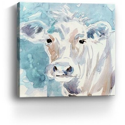20"" X 20"" Watercolor Soft Pastel Cow Canvas Wall Art