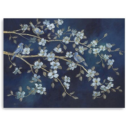24"" X 18"" Watercolor Midnight Bird Rendevouz Canvas Wall Art