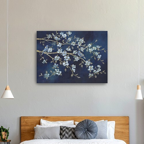 24"" X 18"" Watercolor Midnight Bird Rendevouz Canvas Wall Art