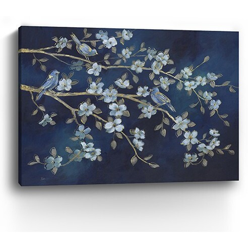 24"" X 18"" Watercolor Midnight Bird Rendevouz Canvas Wall Art