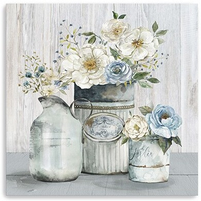 40"" Rustic Grey Flowers Canvas Wall Art