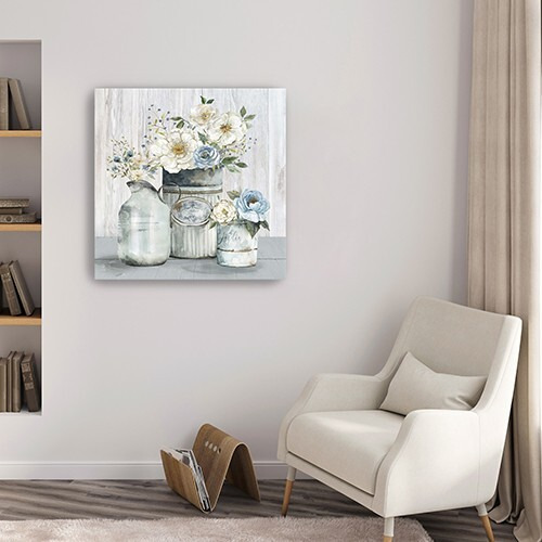 40"" Rustic Grey Flowers Canvas Wall Art