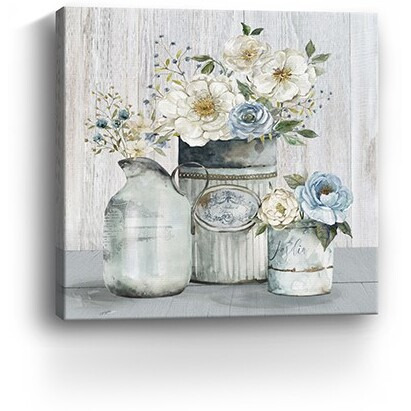 40"" Rustic Grey Flowers Canvas Wall Art