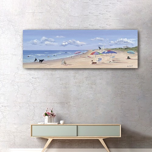 Large Dogs Playing At The Beach Canvas Wall Art
