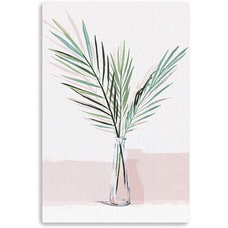 24"" Pretty Green Foliage Pink Canvas Wall Art