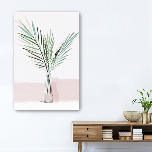 24"" Pretty Green Foliage Pink Canvas Wall Art