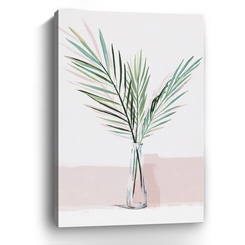 24"" Pretty Green Foliage Pink Canvas Wall Art