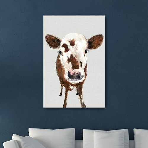24"" X 16"" Brown And White Baby Cow Face Canvas Wall Art