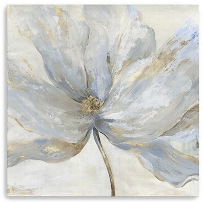 20"" Soft Blue And Grey Flower With Gold Details Canvas Wall Art