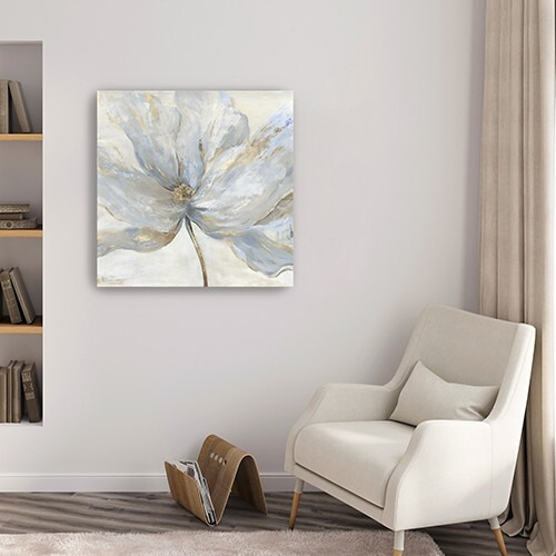 20"" Soft Blue And Grey Flower With Gold Details Canvas Wall Art
