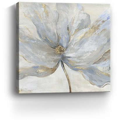 20"" Soft Blue And Grey Flower With Gold Details Canvas Wall Art