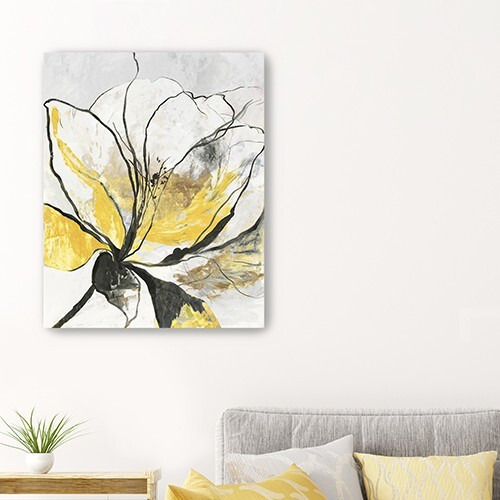 30"" Modern Yellow And Black Flower Canvas Wall Art