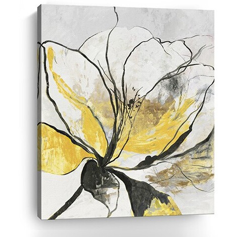 30"" Modern Yellow And Black Flower Canvas Wall Art