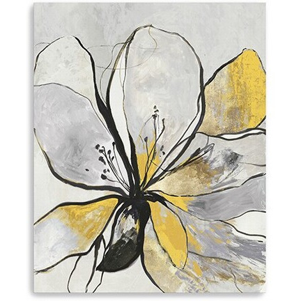 20"" Modern Yellow And Black Flower In Bloom Canvas Wall Art
