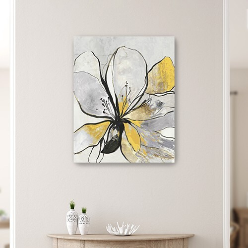 20"" Modern Yellow And Black Flower In Bloom Canvas Wall Art