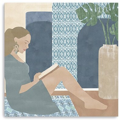 30"" Bohemian Book Lady Canvas Wall Art
