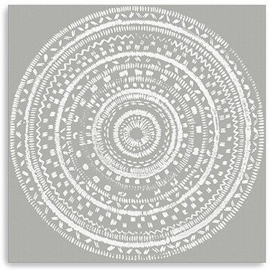 30"" Boho White Mandala On A Grey Canvas Wall Art