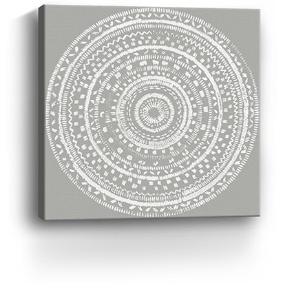 30"" Boho White Mandala On A Grey Canvas Wall Art