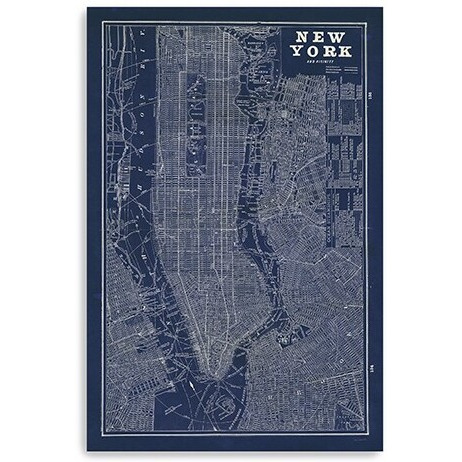 48"" X 32"" Indigo And White Aerial New York Map Canvas Wall Art