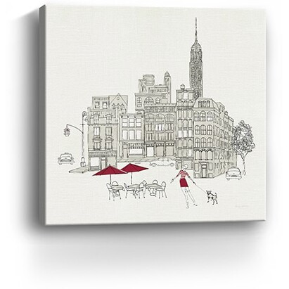 20"" Nyc Caf Line Work With Red Accents Canvas Wall Art