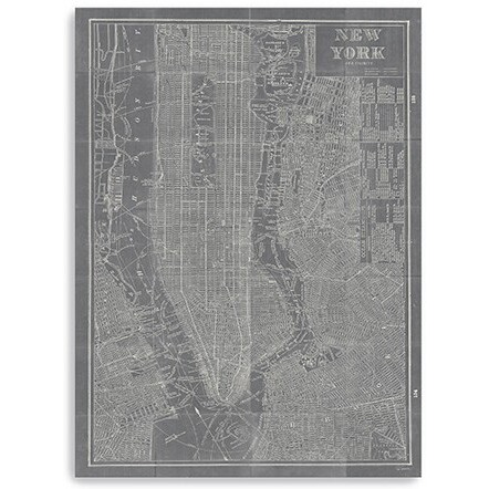 24"" X 16"" Gray And White Aerial New York Map Canvas Wall Art