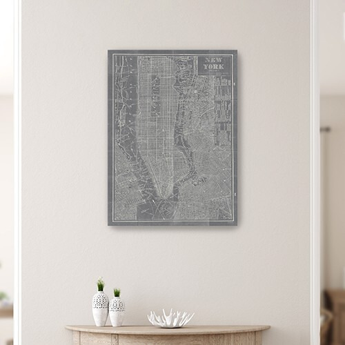 24"" X 16"" Gray And White Aerial New York Map Canvas Wall Art