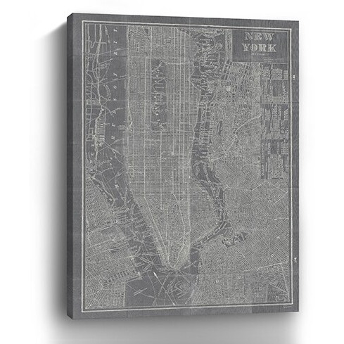24"" X 16"" Gray And White Aerial New York Map Canvas Wall Art