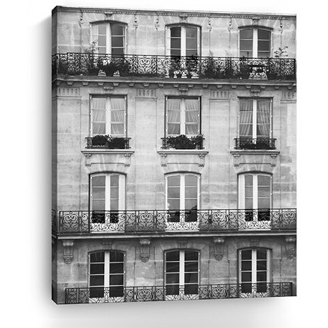 30"" X 24"" Balcony View Black And White Photo Real Canvas Wall Art