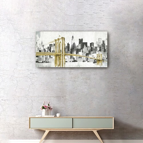 20"" Nyc Golden Bridge Skyline Canvas Wall Art