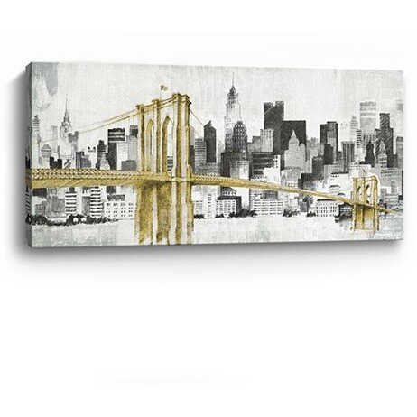 20"" Nyc Golden Bridge Skyline Canvas Wall Art