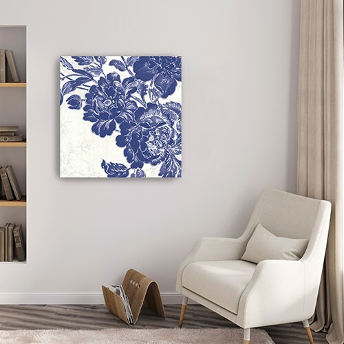 40"" Blue Toile Rose Canvas Wall Art