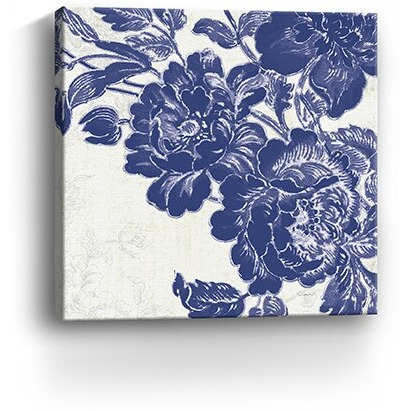 40"" Blue Toile Rose Canvas Wall Art