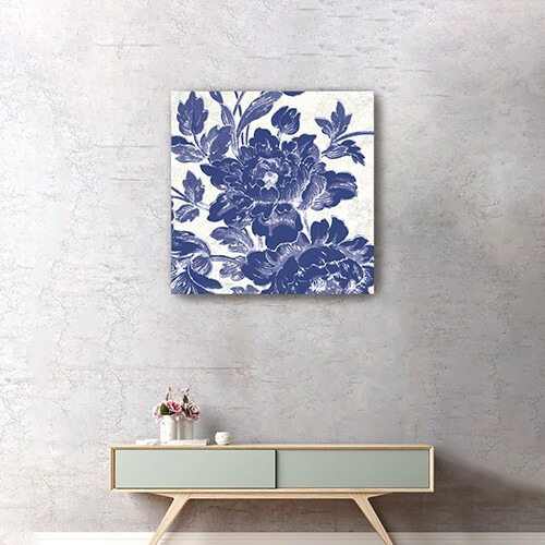 20"" Blue Toile Roses Canvas Wall Art