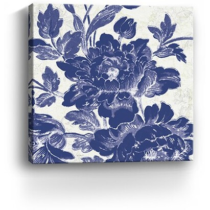 20"" Blue Toile Roses Canvas Wall Art
