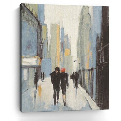 30"" X 24"" Watercolor Walk In The City Canvas Wall Art
