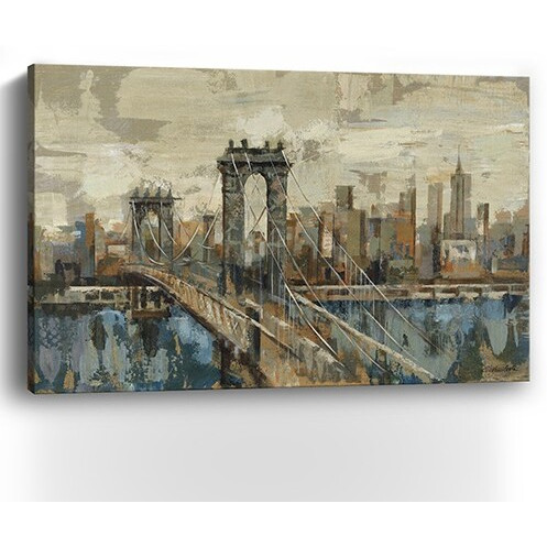 24"" Vintage Inspired Nyc City Skyline Canvas Wall Art