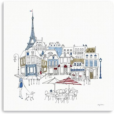 40"" French Caf With Red And Blue Accents Canvas Wall Art