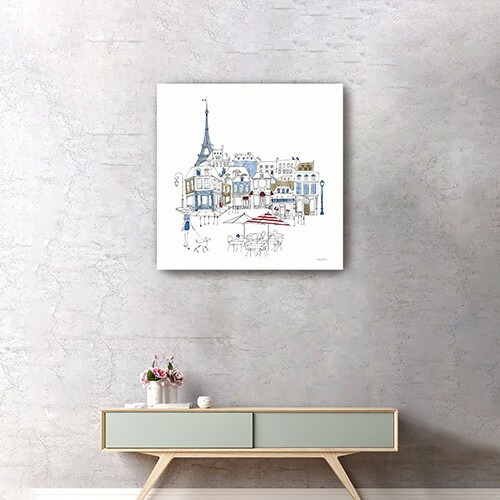 40"" French Caf With Red And Blue Accents Canvas Wall Art