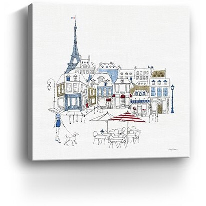 40"" French Caf With Red And Blue Accents Canvas Wall Art