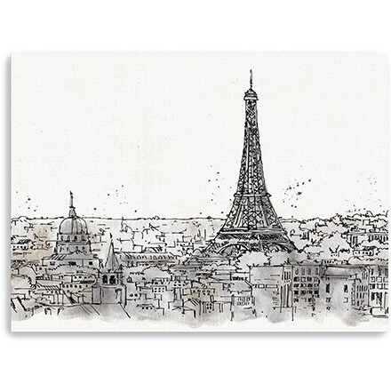 32"" Monochrome Paris Rooftops Sketch Canvas Wall Art