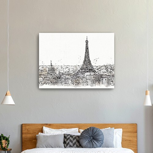 32"" Monochrome Paris Rooftops Sketch Canvas Wall Art