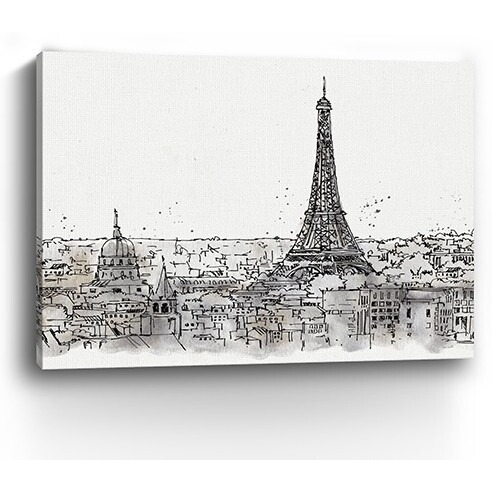32"" Monochrome Paris Rooftops Sketch Canvas Wall Art