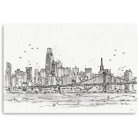 36"" Monochrome City Skyline Sketch Canvas Wall Art