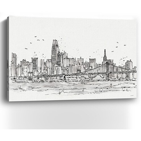 36"" Monochrome City Skyline Sketch Canvas Wall Art