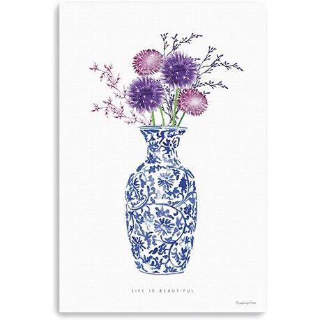 24"" X 16"" Blue And White Life Floral Vase Canvas Wall Art