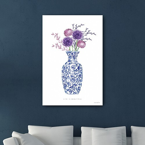 24"" X 16"" Blue And White Life Floral Vase Canvas Wall Art