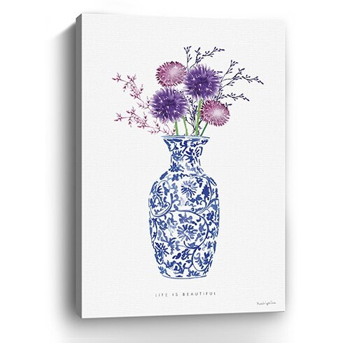 24"" X 16"" Blue And White Life Floral Vase Canvas Wall Art