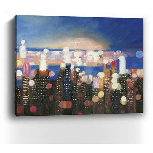 30"" X 24"" Watercolor City Lights On The Horizon Canvas Wall Art
